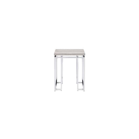 Homeroots 24" Chrome And Natural Oak Manufactured Wood And Metal Square End Table 486390