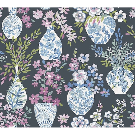 A-Street Prints Harper Charcoal Floral Vase Wallpaper 4120-72004