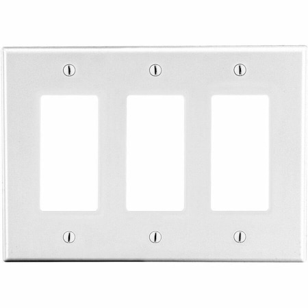 Hubbell Wiring Device-Kellems Rocker Wall Plate, Number of Gangs: 3 Plastic, Satin Finish, White P263W