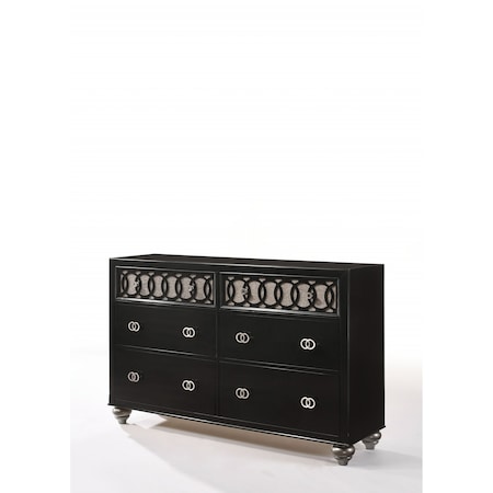 Homeroots 59" X 16" X 38" Black Engineered Wood And Nickel Brushed Metal Dresser 318752