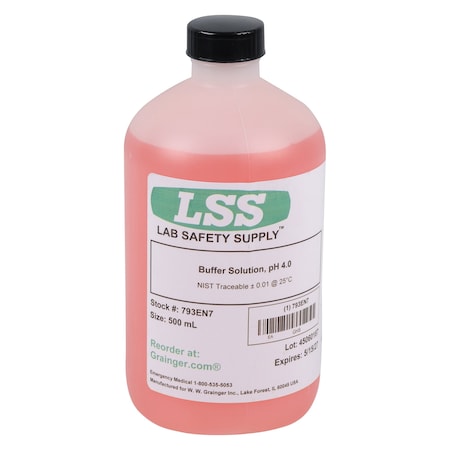 Zoro Select Red Buffer Solution, pH 4.00, 500mL, Plastc 793EN7