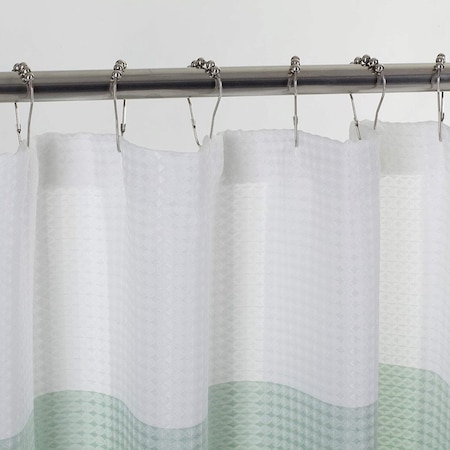 Homeroots 72" White And Green Striped Shower Curtain 484078