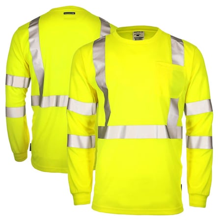 Dome75 Hi-Vis Long Sleeve Shirt, ANSI/ISEA 107-2020 Class 3, 100% Polyester Birds-Eye Mesh, Hi-Vis Yellow DSL1431