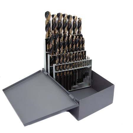 Drill America 29 Piece HSS Black & Gold Split Point Stub Drill Bit Set, 1/16 - 1/2, Contractor Series KFD29S-SET