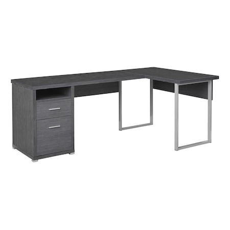 Homeroots 79" Gray and Silver L Shape Computer Desk With Two Drawers 333445