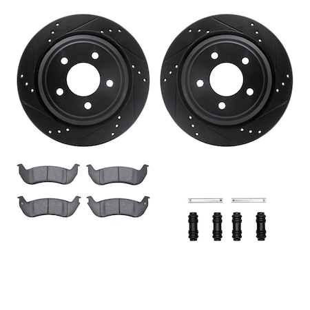 Dynamic Friction Co DFC Brake Rotor - Dimpled & Slotted - Black w/5000 Brake Pads & HW Kit 8512-54147
