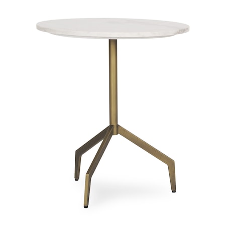 Homeroots 20" White and Gold Stone and Iron Oval End Table 605392