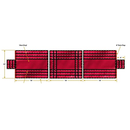 Mytee Products Trucking Flatbed Vinyl Tarp Heavy Duty 18oz 3 Piece Lumber Tarp (6 ft Drop) - Red LT6FT3PC-RED
