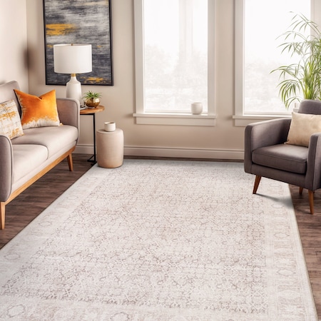 World Rug Gallery Beige Vintage Washable Rug - Low Pile, Subtle Pattern for Neutral Spaces 5 ft x 7 ft WR173BEIGE5X7