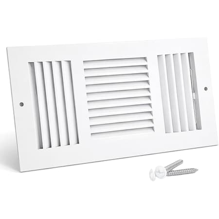 Sierra Grates 4 in. H X 10 in. W 3-Way 45 Degree Louvered, Steel, White Sidewall / Ceiling Register THC410-WHT