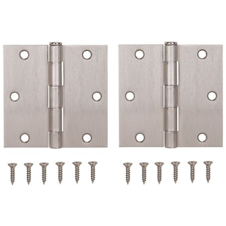 Prosource Square Corner Door Hinge, Steel, Satin Nickel, Loose Pin, 180 deg Range of Motion BH-202SN-PS