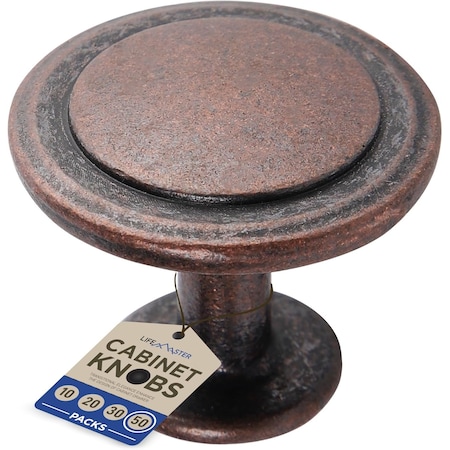 Lifemaster 1-1/4in Oil Rubbed Bronze Cabinet Knobs, Rust-Proof, Zinc Alloy, 100 Screws, 50PK LMKNBGLD50