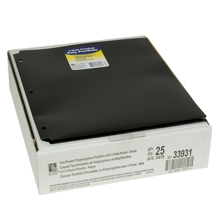 C-Line Products Two-Pocket Heavyweight Poly Portfolio Folder with Three-Hole Punch, Black, 25PK 33931