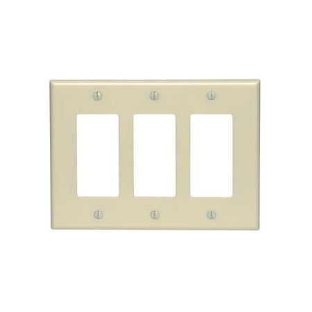 Leviton Decora Wallplate, Midway Size, Gang 3, Ivory 80611-I