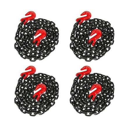 Mytee Products G80 High Grade Transportation Chain w/ Grab Hooks - 3/8 in x 16 ft, 7100 lbs WLL, 4PK CH3816-G80x4