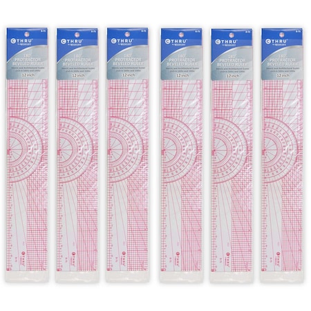 Westcott Beveled Protractor Ruler, 12", Transparent, 6PK B-75