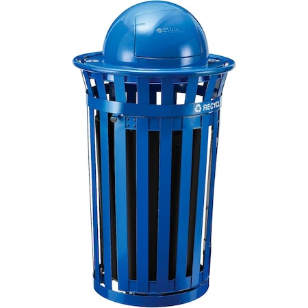 Global Industrial Outdoor Steel Slat Recycling Trash Can, Access Door and Dome Lid, 36 Gal, Blue B3178685