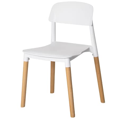 Fabulaxe Modern Plastic Dining Chair Open Back with Beech Wood Legs, White QI004222.WT