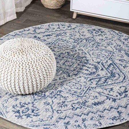 Jonathan Y Estrella Bohemian Medallion Textured Weave Navy/Gray 5 ft Round Indoor/Outdoor Area Rug SMB105B-5R