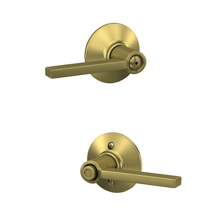 Schlage Residential Latitude Lever Privacy Lock with 16080 Latch and 10027 Strike Satin Brass Finish F40LAT608