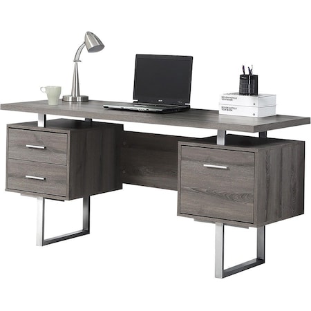 Monarch Specialties Computer Desk, Home Office, Laptop, Left, Right Set-up, Storage Drawers, 60"L, Work, Metal, Brown I 7082