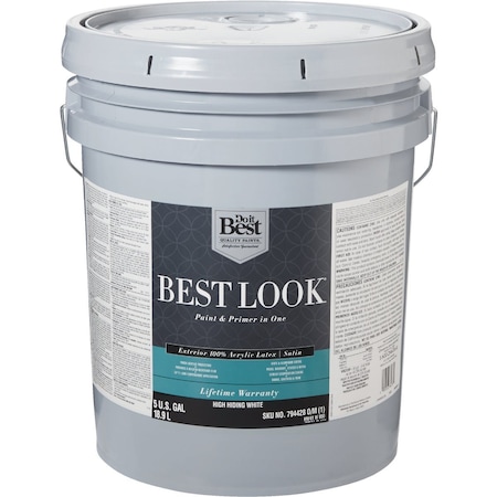 Do It Best 100% Acrylic Latex Premium Paint & Primer In One Satin Exterior House Paint High Hiding Wht 5 Gal. HW41W0850-20