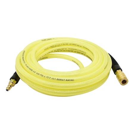 Interstate Pneumatics 3/8 in x 25 ft Rhino PolyFlex Yellow Polyurethane Hose WP 200 PSISolid Fitting with Coupler & Plug HU56-025H44BS