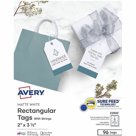 Avery Printable Tags, w/Strings, Rectangle, 2"x3-1/2", 96Tags/PK, WE PK AVE22802