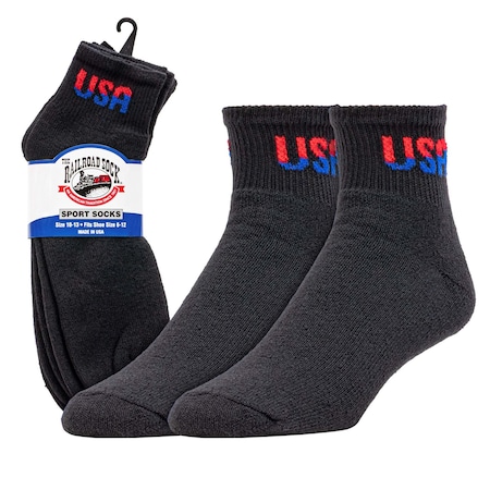 Railroad Sock Large Patriotic USA Quarter Socks, Black, 3PK USA 10-13 QU BLK