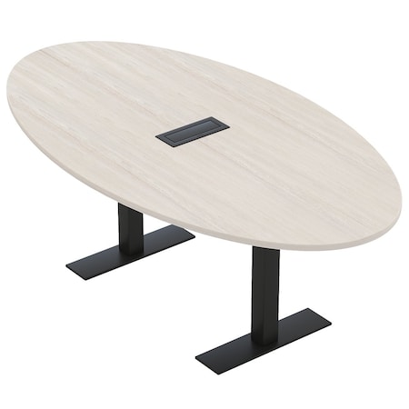 Skutchi Designs 7ft Conference Table With Power Unit | 4 Person Modular Oval Meeting Table | Harmony Series HAR-OVL-48X84-T.BK-K458-EBLK