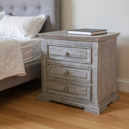 Homeroots 32" Gray Solid Wood Three Drawer Nightstand 527061