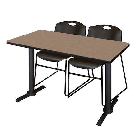 Regency Cain T-Base Training Seminar Table W/ 2 Zeng Stack Chairs, 48 in W, 24 in L, Noble Oak MTRCT4824NO44BK
