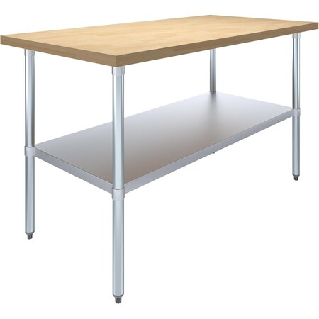 Amgood 30 in. x 60 in. Maple Wood Top Work Table with Adjustable Undershelf MWWT-3060-Z