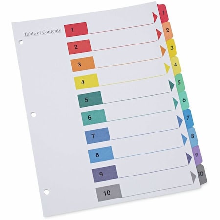 Universal One Table of Contents Dividers, Assorted Color 10-Tab, 1-10, Letter, White, 6/PK UNV24804***