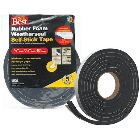 Do It Best 3/4'' W x 7/16'' T x 10 Ft. L Black Rubber Foam Weatherstrip Tape R734HDB