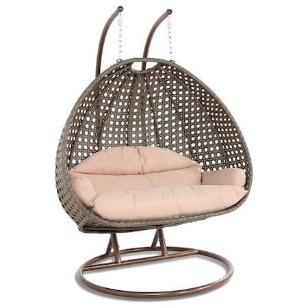 Leisuremod Beige Wicker Hanging 2 person Egg Swing Chair with Beige Cushions ESC57BG