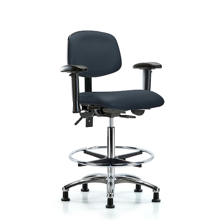 Blue Ridge Ergonomics High Bench Chair Chair, Vin, Hi Ben, Chr Tilt AA CF Gld, Nav, Adjustable Arms, 26" to 35-1/2" Height BR-VHBCH-CR-T1-A1-CF-RG-8582