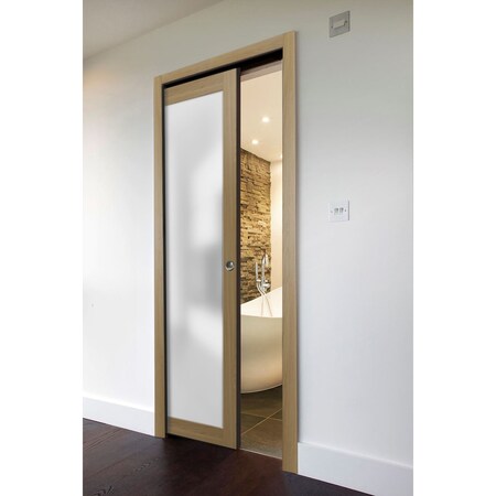 Sartodoors Sliding Pocket Door with Tempered Glass Planum 2102 Solid Core Modern Interior PLANUM2102PD-HA-18