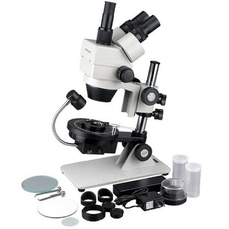 Amscope GE300 Cordless LED Jewel Gem Zoom Trinocular Stereo Microscope 7X-45X Magnification on Pillar Stand GM300T
