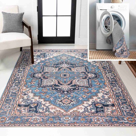 Jonathan Y Cirali Ornate Large Medallion Machine-Washable Blue/Beige 4 ft. x 6 ft. Area Rug WSH105B-4