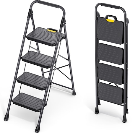 Wrightmaster 4.2 ft. Metal Lightweight Step Ladder, 9 ft. Reach, with Safety Lock Design 800 lb. Load Capacity ZOR-WK24-4-DF
