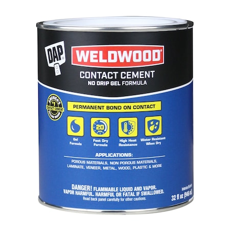 Dap Contact Cement, Weldwood Gel Series, Tan, 1 qt, Can 25312