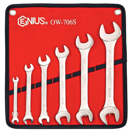 Genius Tools 6 Piece SAE Open End Wrench Set. OW-706S