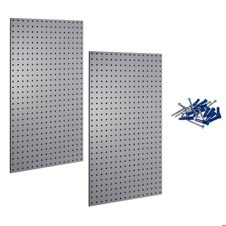 Triton Products (2) Square Hole Pegboards W/ Mounting Hardware, Epoxy 18-Gauge Steel, Gray, 24" W x 42-1/2" H LB2-G