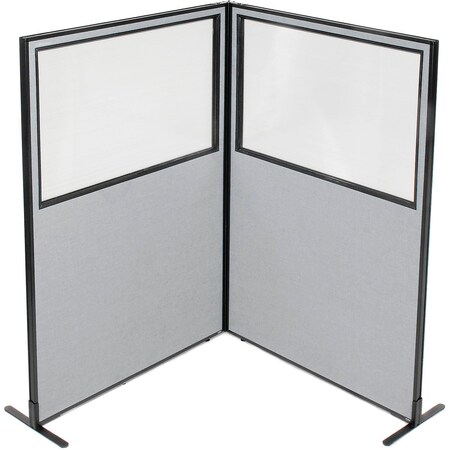 Global Industrial Interion Freestanding 2-Panel Corner Room Divider w/Partial Window 48-1/4"W x 72"H Panels Gray 695026GY