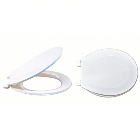 Zoro Select Toilet Seat With Cover, Plastic, Round, White 65901