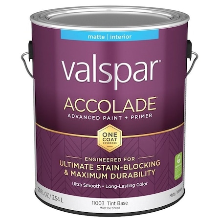 Valspar Accolade 1100 Latex Paint, Acrylic Base, Matte, Tint Base, 1 gal, Plastic Can 028.0011003.007