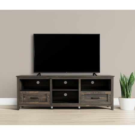 Homeroots 70" Dark Brown Wood Enclosed and Open Storage TV Stand 632586