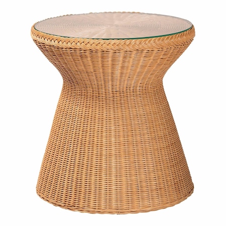 Bali & Pari Nina Bohemian Light Honey Braided Rattan End Table with Glass Tabletop 249-13844-ZORO