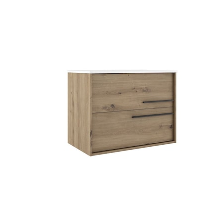 Homeroots 24" Natural Wood Floating Bathroom Vanity With White Sink And Two Drawers 624085